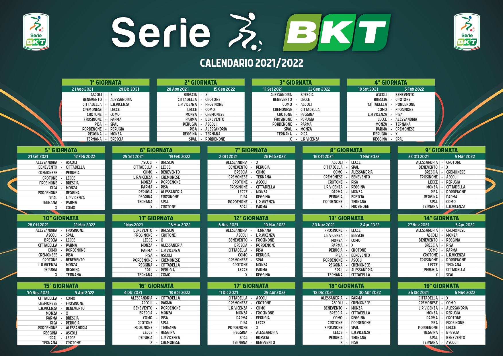 Il calendario della Serie B 2021/22.